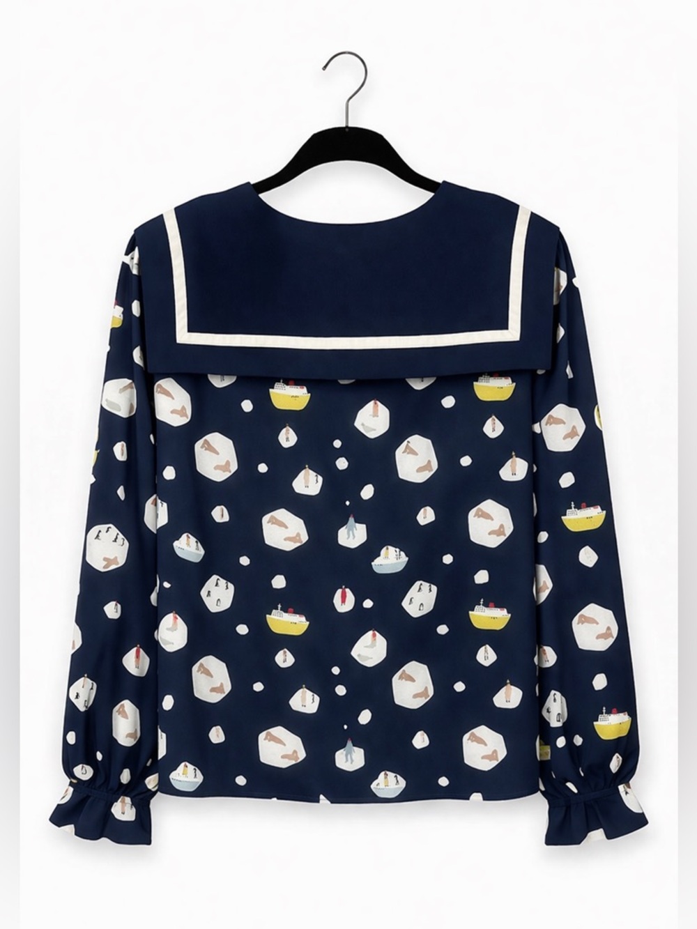 Lazzari x Katie Pugsley Navy Sailor Collar Blouse – Whimsical Print - Picture 3 of 4